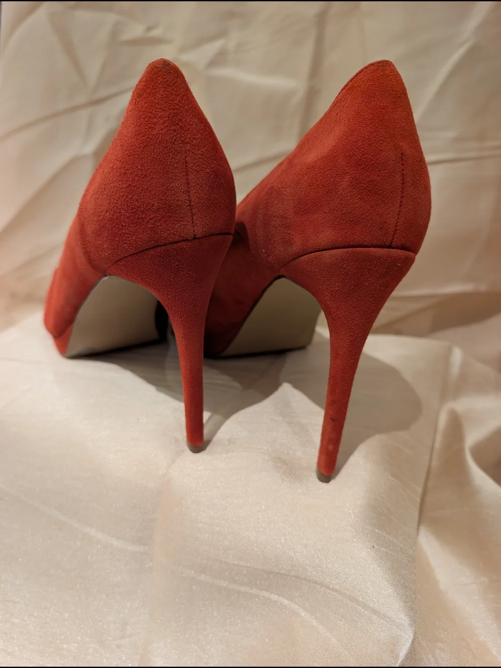 Classic Red Suede High Heel Pumps - Women's Dress Shoes - Picture 4 of 5